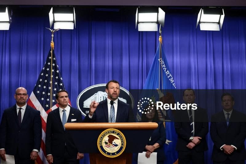 Licensable picture: Acting U.S. Attorney General Blanche and Secretary of Homeland Security Mullin hold a press conference on unaccompanied minors and prosecuting their sponsors, in Washington | Reuters Connect Licensable picture: Acting U.S. Attorney General Blanche and Secretary of Homeland Security Mullin hold a press conference on unaccompanied minors and prosecuting their sponsors, in Washington | Reuters Connect