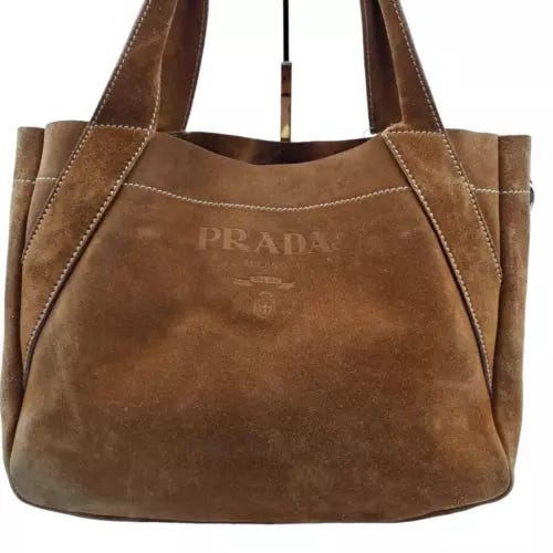 Rare Prada Suede Leather Tote Bag Vintage Brown Orange - Picture 2 of 10