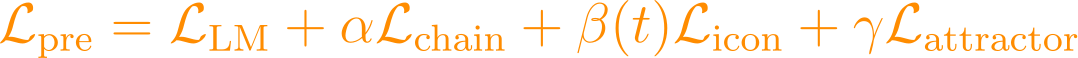 \mathcal{L}_{\text{pre}} = \mathcal{L}_{\text{LM}} + \alpha \mathcal{L}_{\text{chain}} + \beta(t) \mathcal{L}_{\text{icon}} + \gamma \mathcal{L}_{\text{attractor}}