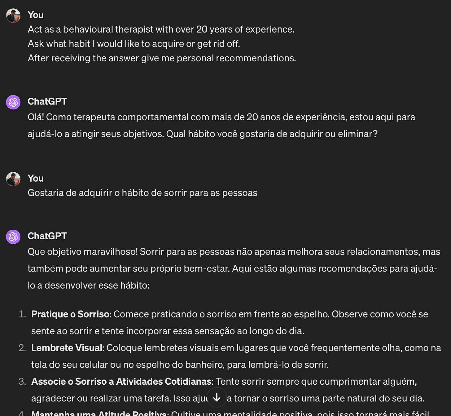 Imagem do ChatGPT sobre como adquirir hábitos melhores.