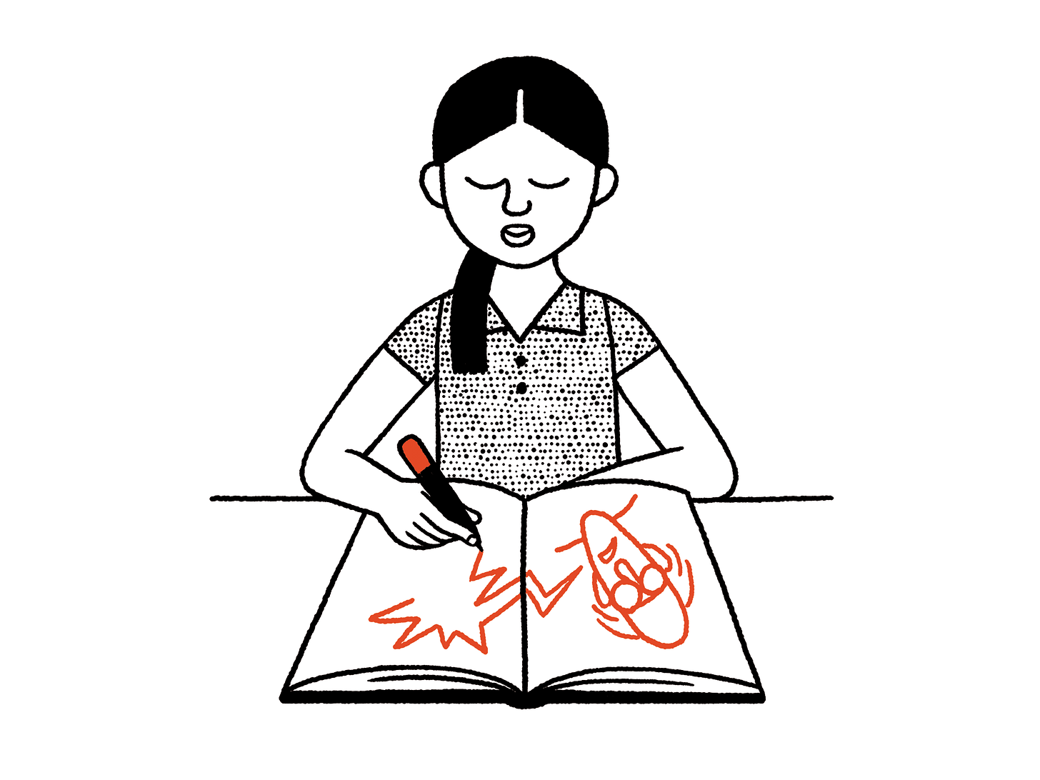 Girl drawing in a notebook.