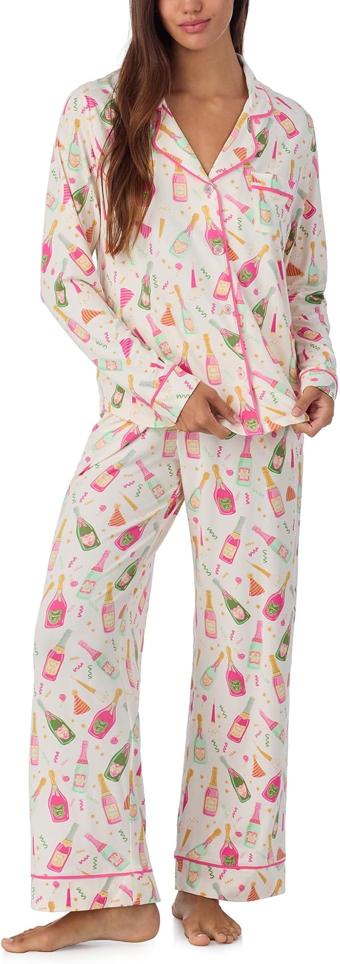 Room Service Womens Pajama &amp; Lounge Set - Cozy Stretch Jersey - Long Sleeve Button Down Sleep Shirt &amp; Long Pants PJs Sets