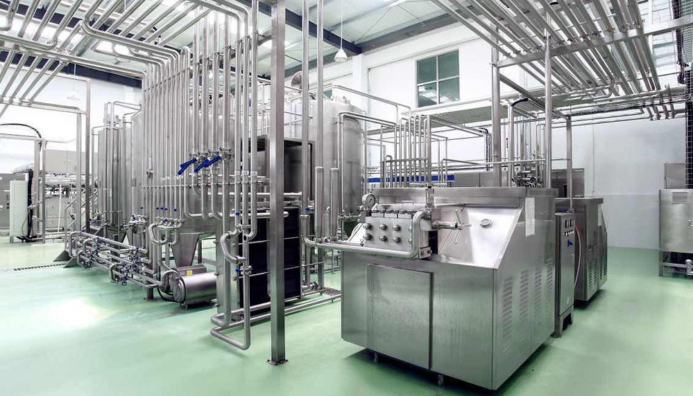 Homogenization machinery, milk processing plant