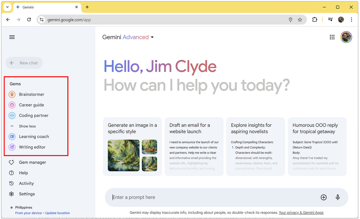 Google Introduces Custom Gems in Gemini —Sample screenshots