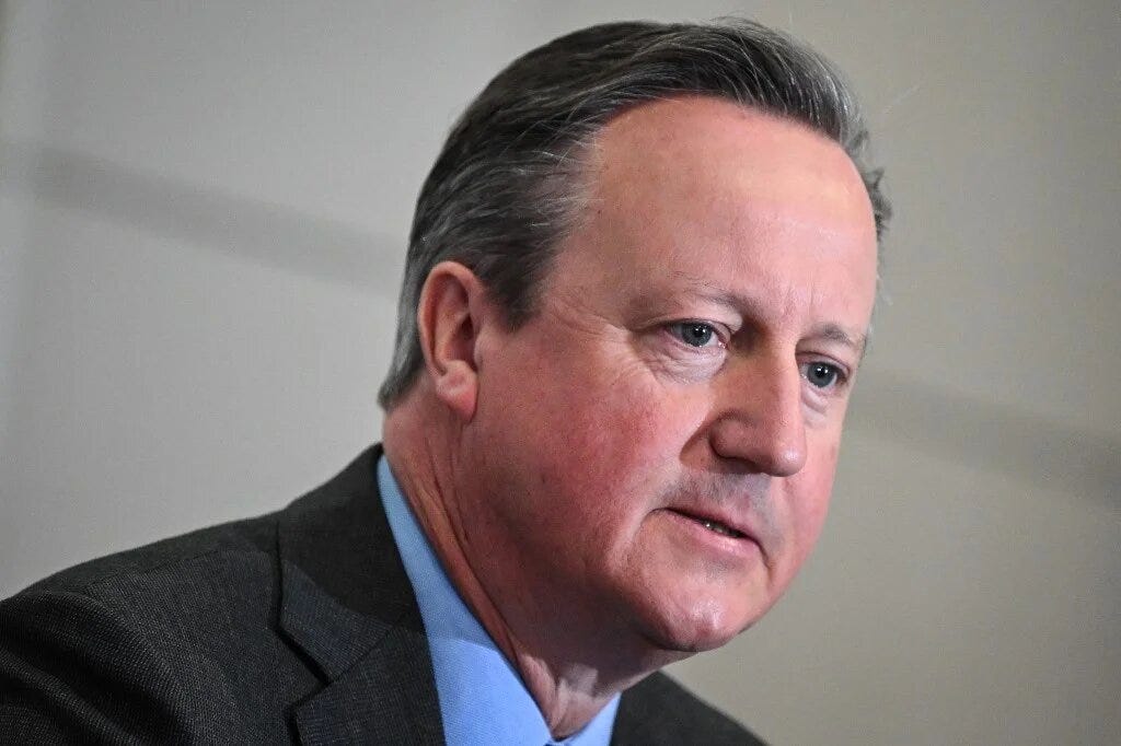 Former British Foreign Secretary Lord Cameron speaks during a press briefing at the Foreign Press Association, in central London, on 13 June 2024 (Justin Tallis / AFP)