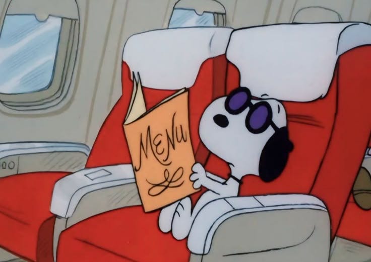 This may contain: a cartoon character sitting on an airplane reading a menu with his eyes covered by sunglasses This may contain: a cartoon character sitting on an airplane reading a menu with his eyes covered by sunglasses