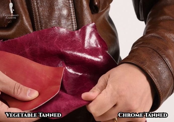 Veg vs chrome tanned leather texture comparison