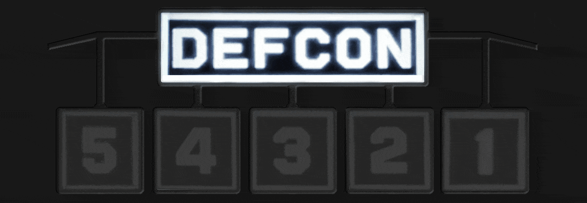 Animated DEFCON sign counting down from 5 to 1 in colored numbers Animated DEFCON sign counting down from 5 to 1 in colored numbers