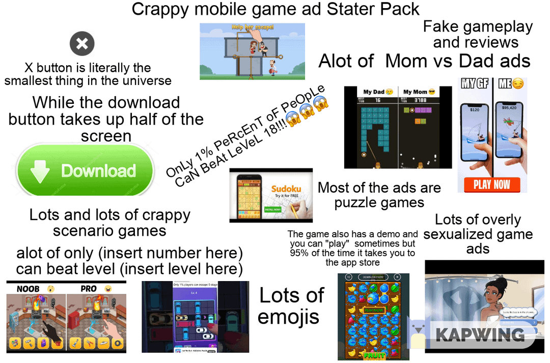 Crappy mobile game ad starter pack : r/starterpacks