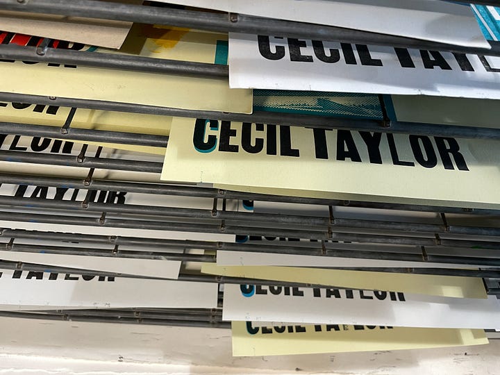 Photos of process prints from the making of my Cecil Taylor poster