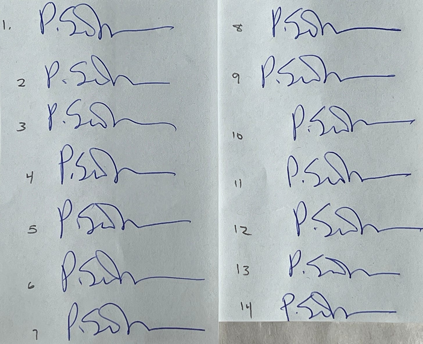 Sample signatures of P. Scott Brown