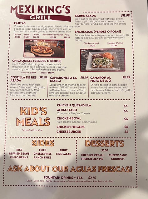 Mexi Kings menu
