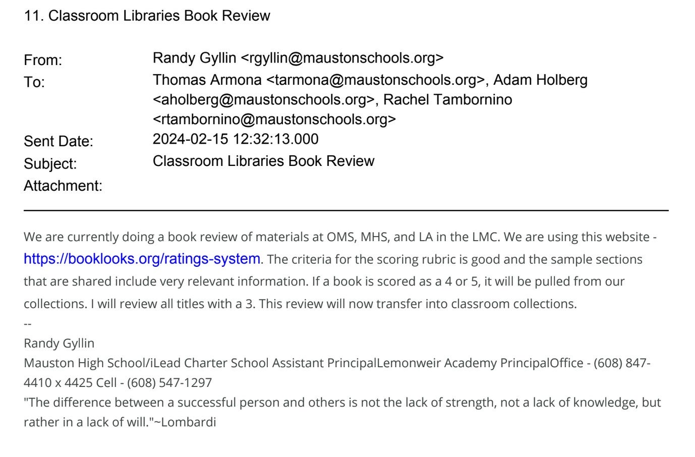 screen shot of emails from mauston school district.