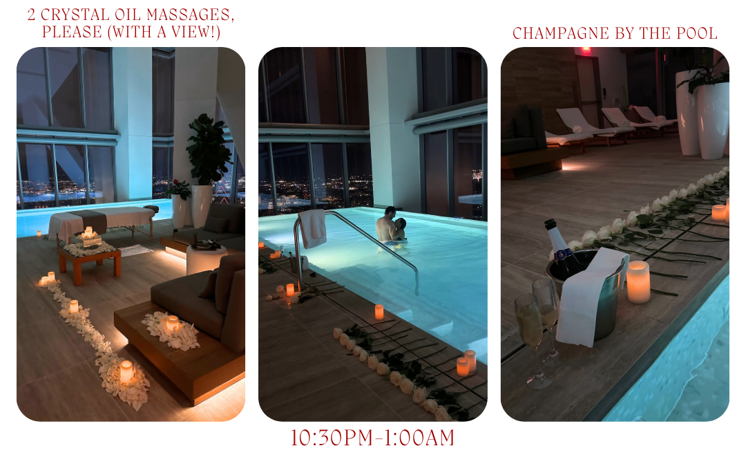 images of the private massage and night swim experience
