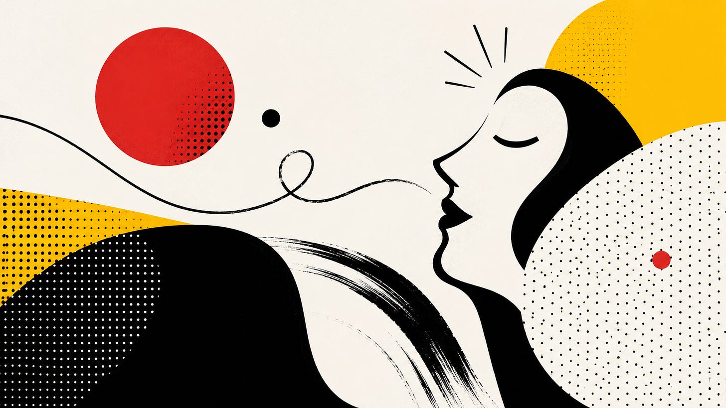 Pop art style graphic created by ChatGPT showing a abstract shapes plus a red sun and a woman's face Pop art style graphic created by ChatGPT showing a abstract shapes plus a red sun and a woman's face