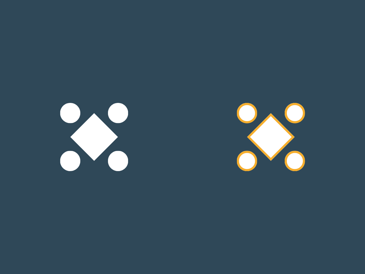 blue background with two sets of geometric shapes side by side