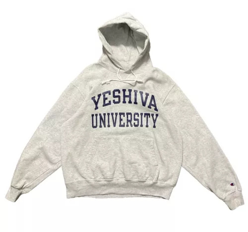 Vintage Yeshiva University Hoodie 90s Champion Jewish New York Sz XL Single V - Picture 1 of 12