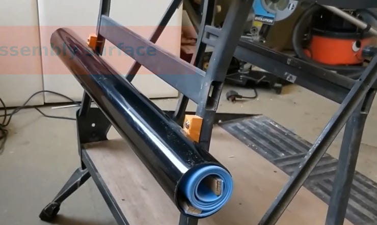 A foam benchtop pad that stows away in PVC pipe.