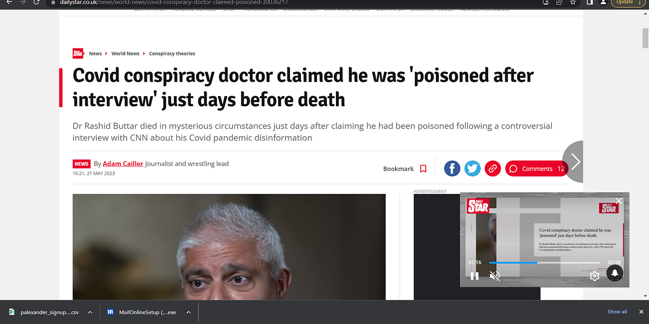 Was Buttar killed? 'Dr Rashid Buttar died in mysterious circumstances just days after claiming he had been poisoned following a controversial interview with CNN about his Covid pandemic disinformation