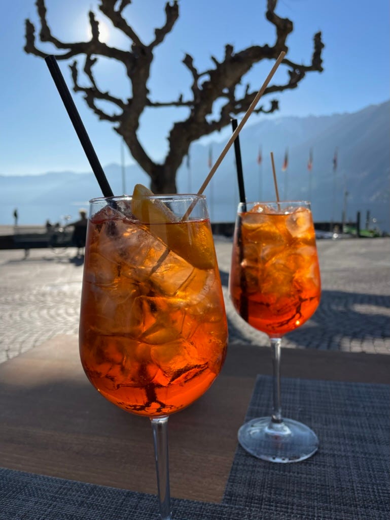 Two aperol spritzes in Ascona