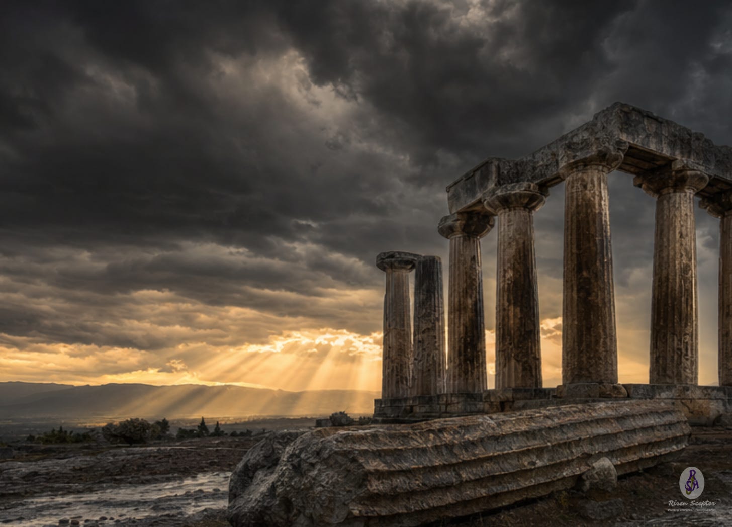 Ancient Greek columns that begun to crumble.