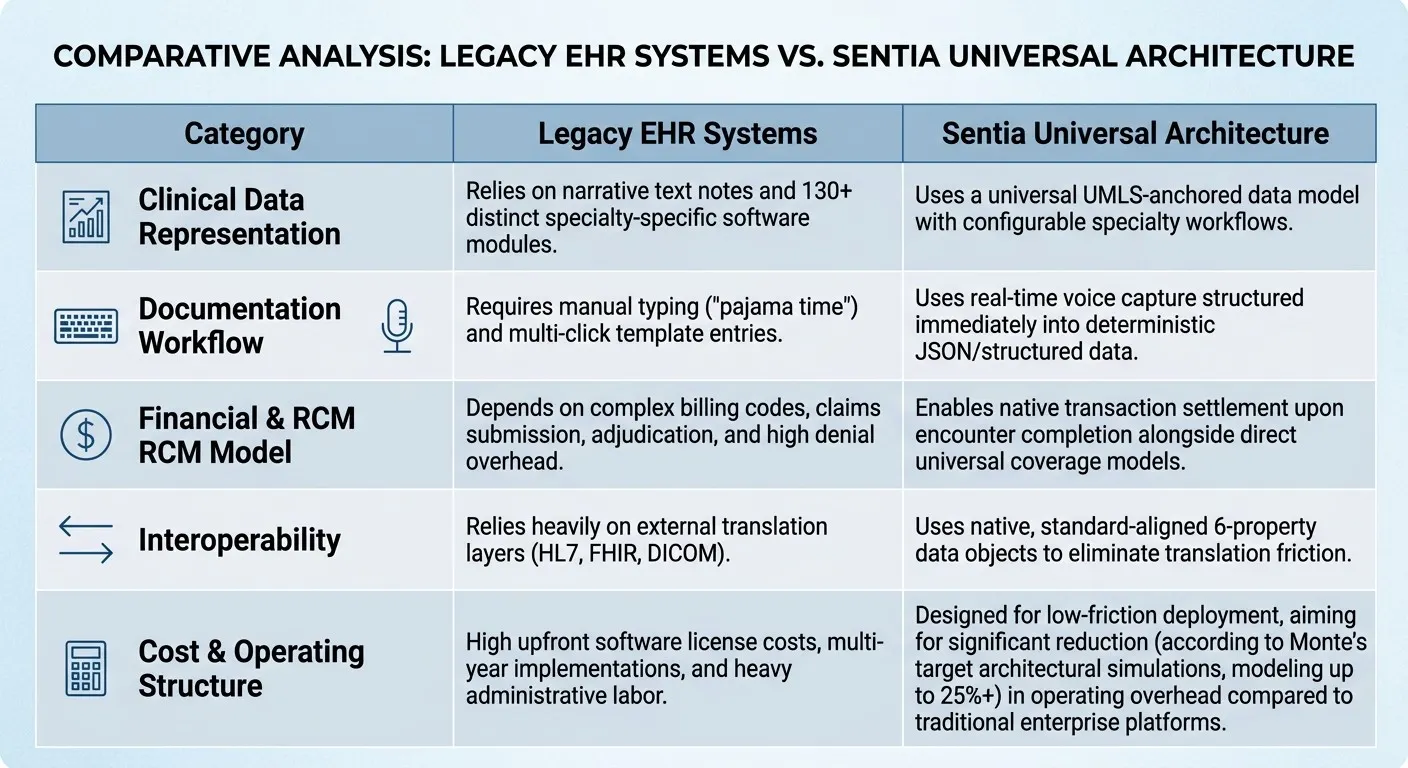 At a Glance: Legacy EHR vs. Sentia Architecture