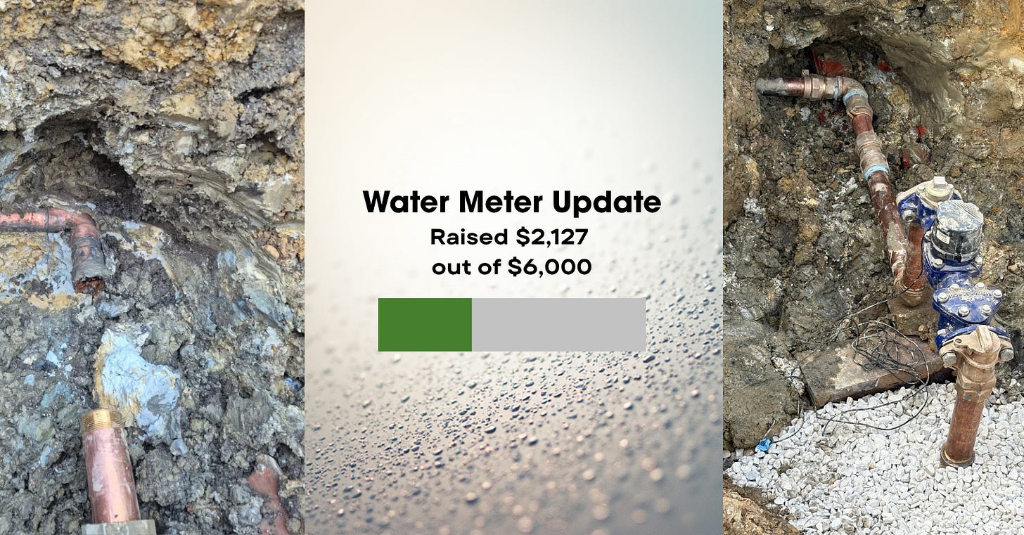 Photos of the main water line with and without the water meter. 