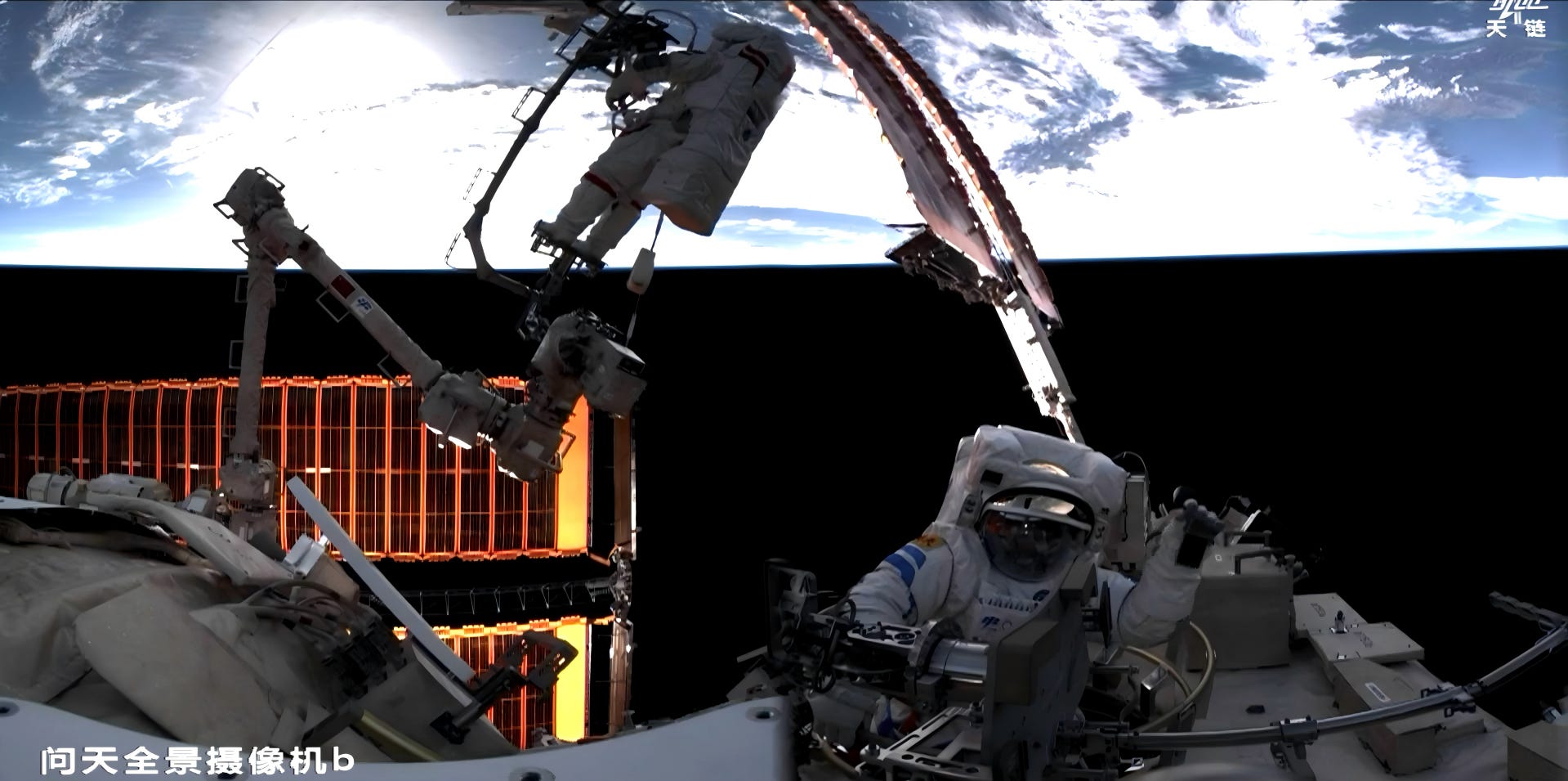 Zhang Lu and Wu Fei outside of the Tiangong Space Station for the Shenzhou-21 mission’s first spacewalk on December 9th 2025. Zhang Lu and Wu Fei outside of the Tiangong Space Station for the Shenzhou-21 mission’s first spacewalk on December 9th 2025.