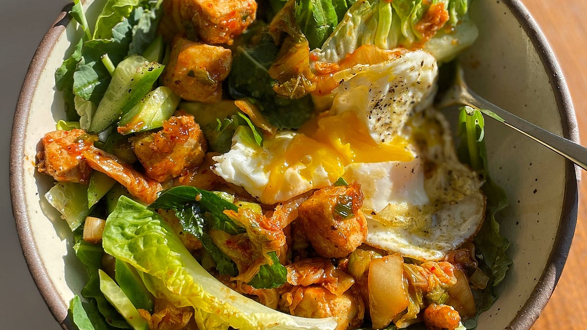 Kimchi-Glazed Tofu on Salad - Family Friend by Lukas Volger