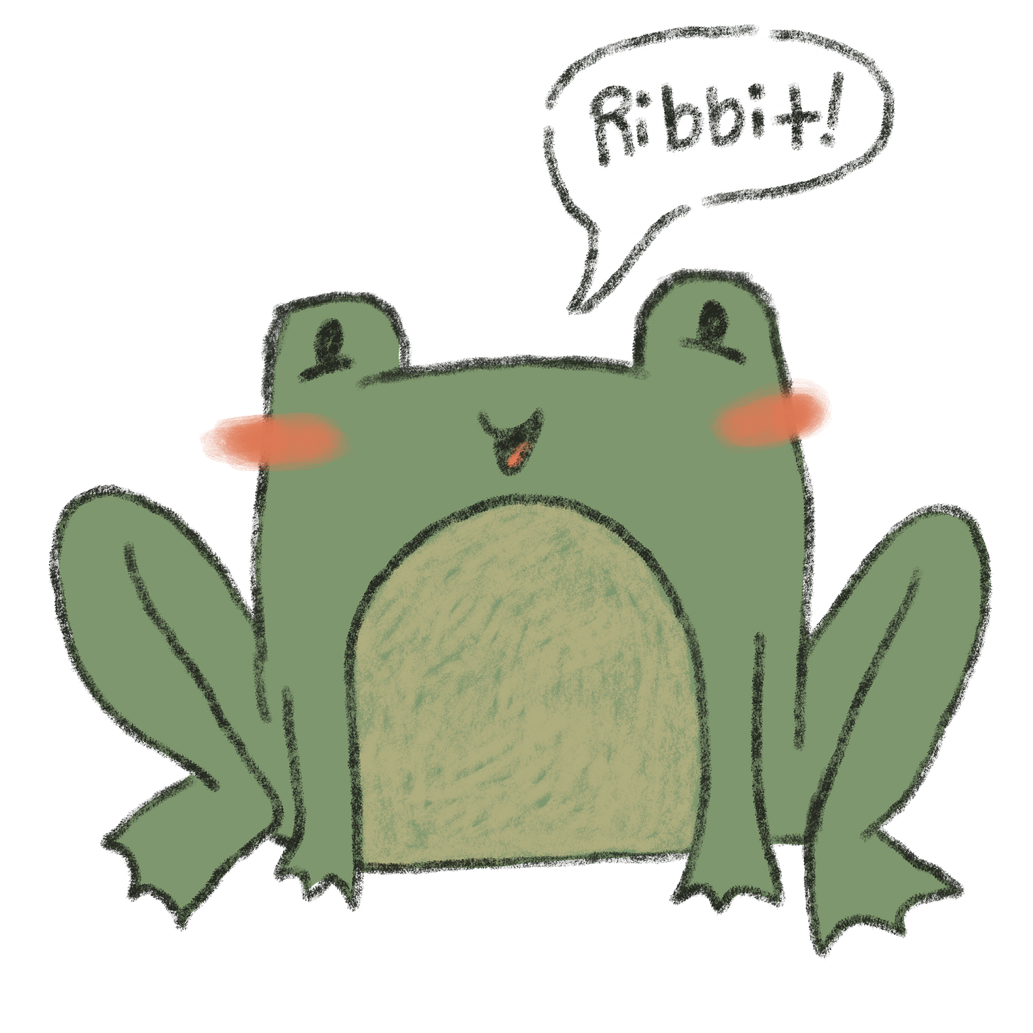 A drawing of a frog saying "Ribbit!"