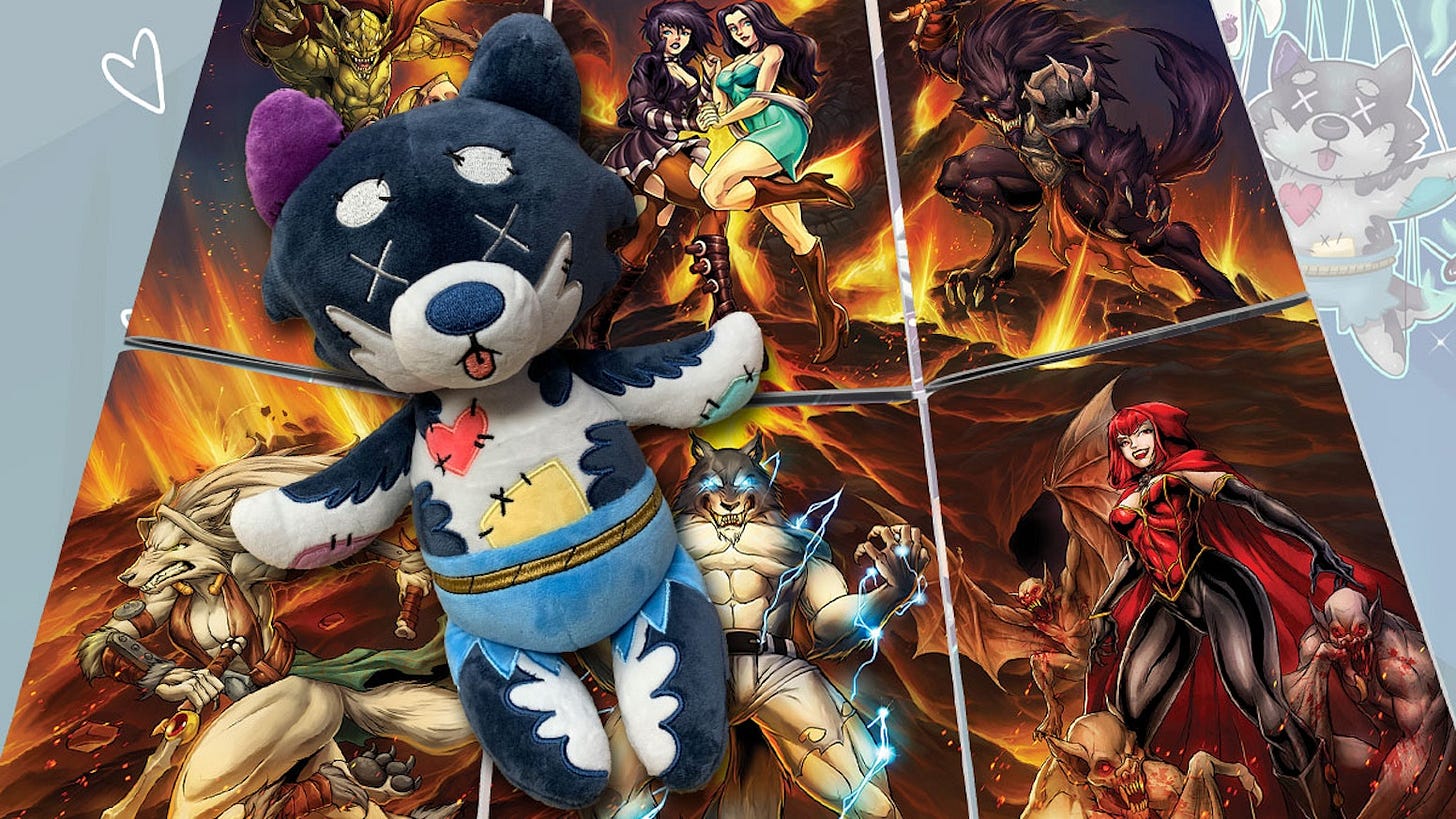 A cute and cuddly werewolf voodoo doll plush toy inspired by the hit indie comic book series, Night Wolf, and 6 new connecting covers!