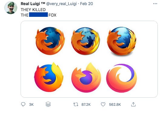 screenshot of tweet with firefox logos, including parent logo
