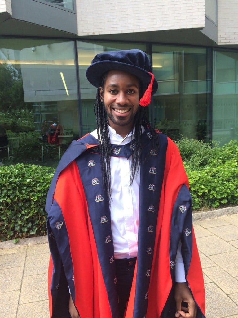 Jason Arday at his PhD ceremony in 2016 at Liverpool John Moores University. Jason Arday at his PhD ceremony in 2016 at Liverpool John Moores University.