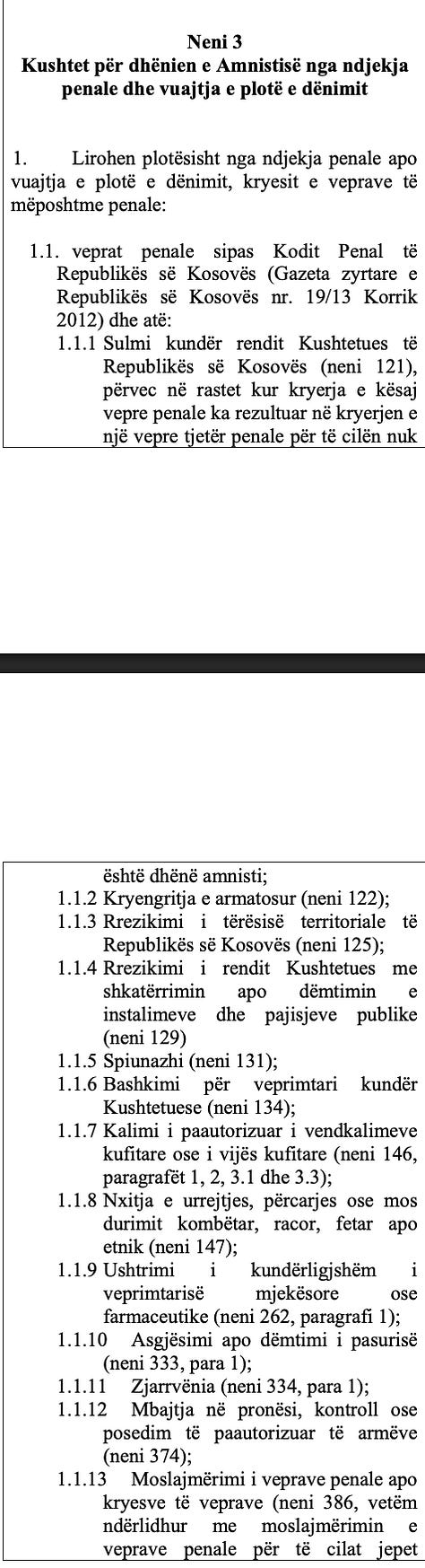 Nenet 2, 3 dhe 4 të përmendura në këtë analizë politike nga Ligji 04-L-209 i aprovuar në Vitin 2013 në Kuvendin e Kosovës.