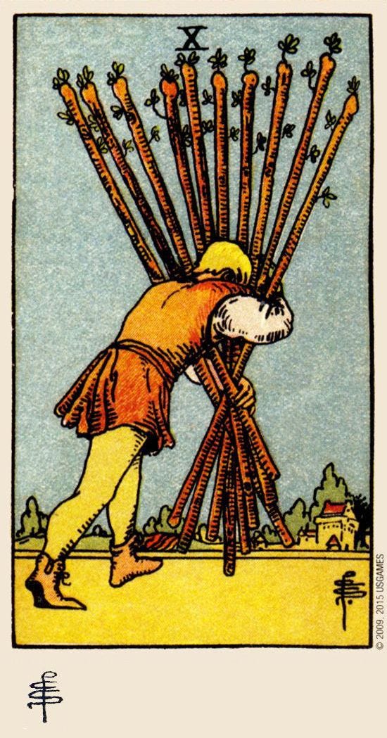 Ten of Wands - Rider Waite Smith Tarot (Pamela C. Smith & A.E. Waite) | Rider  waite tarot cards, Rider waite tarot, Rider waite tarot decks