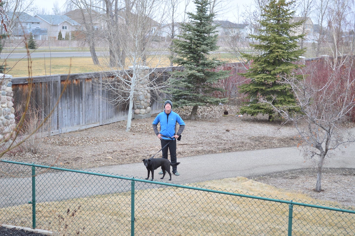 Runner and dog pausing for a photo.