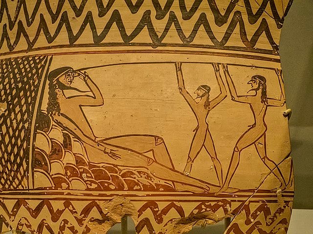 Pottery shard depicting a scene from The Odyssey