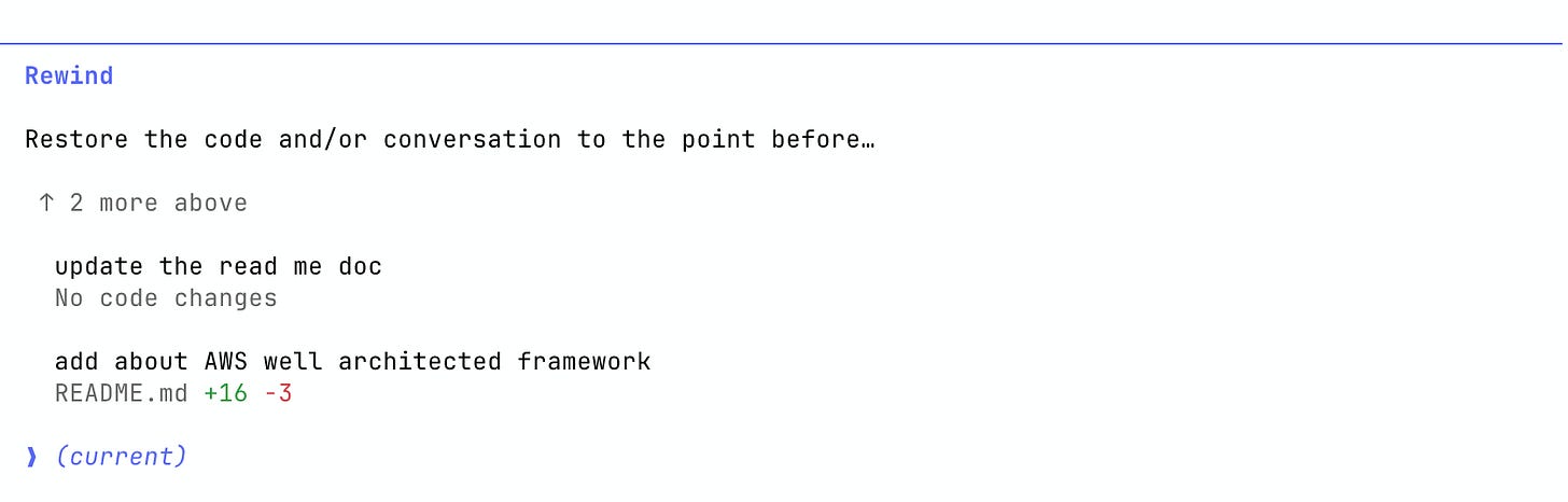 Claude Rewind Command - History View Claude Rewind Command - History View
