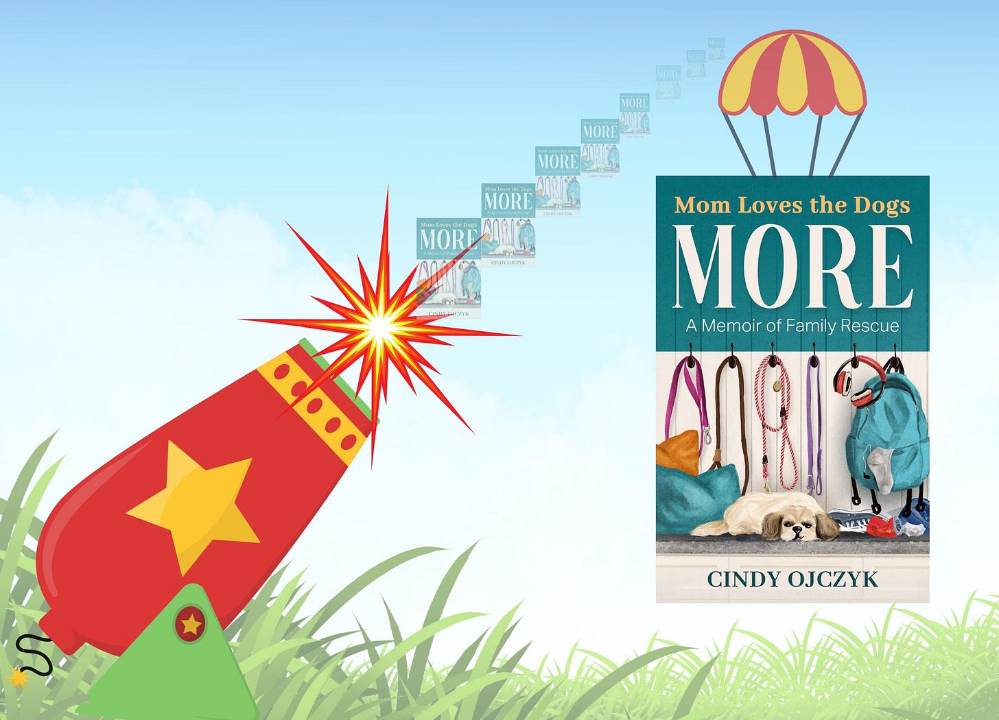 an illustration of a book being shot out of cannon and returning to earth