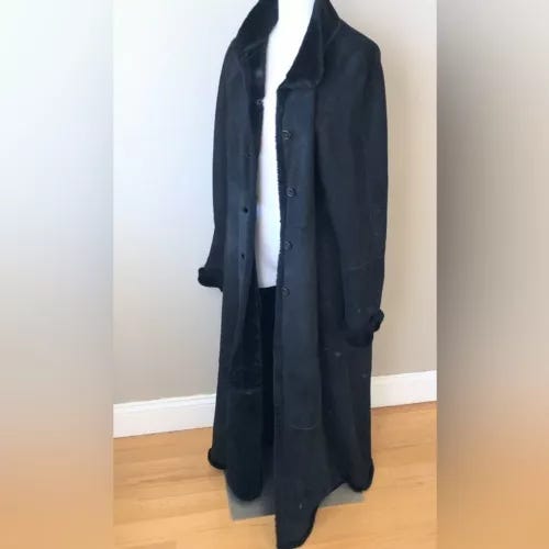 Vintage Searle Black Suede Leather Shearling Extra Long Maxi Winter Coat 8 - Picture 9 of 16