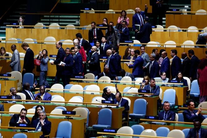 Delegates walk out as Israeli Prime Minister Benjamin Netanyahu addresses the 81st United Nations General Assembly, at the UN headquarters in New York City, US, on September 24, 2026.