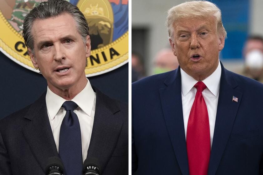 Gov. Gavin Newsom in Nov. 2022 and former Presidenrt Trump in Sept. 2020. (AP Photos/Rich Pedroncelli & Evan Vucci)