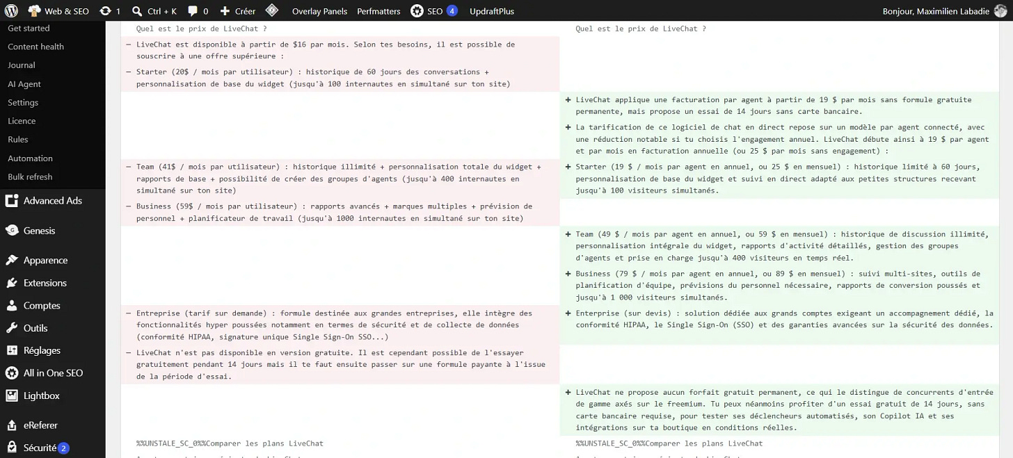 Le diff avant/après dans la file de relecture d’Unstale