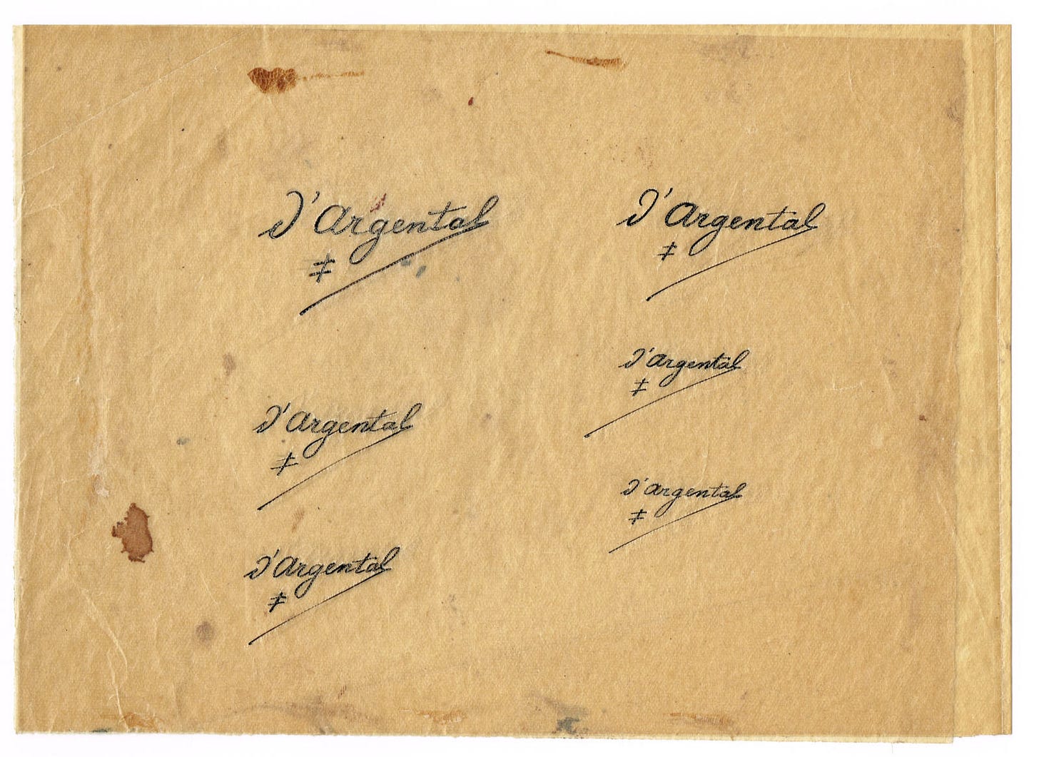 A pouncing pattern for six different sizes of the D’Argental and Cross of Lorrain signature, circa 1920 (private collection). A pouncing pattern for six different sizes of the D’Argental and Cross of Lorrain signature, circa 1920 (private collection).