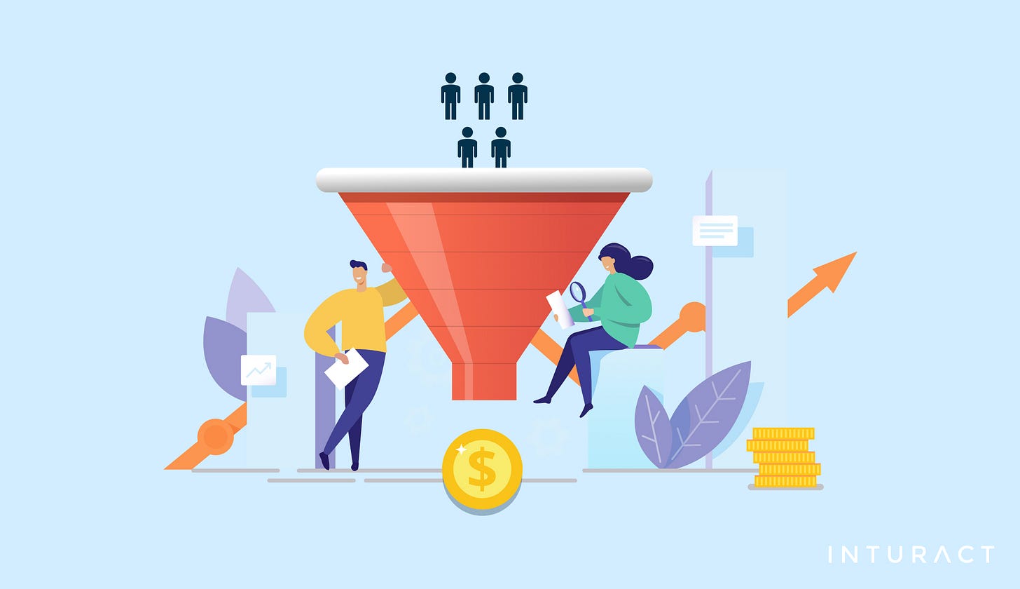 Illustration of a customer funnel showing people entering the top and progressing through to conversion, symbolizing SaaS onboarding optimization and improved activation through targeted experimentation.