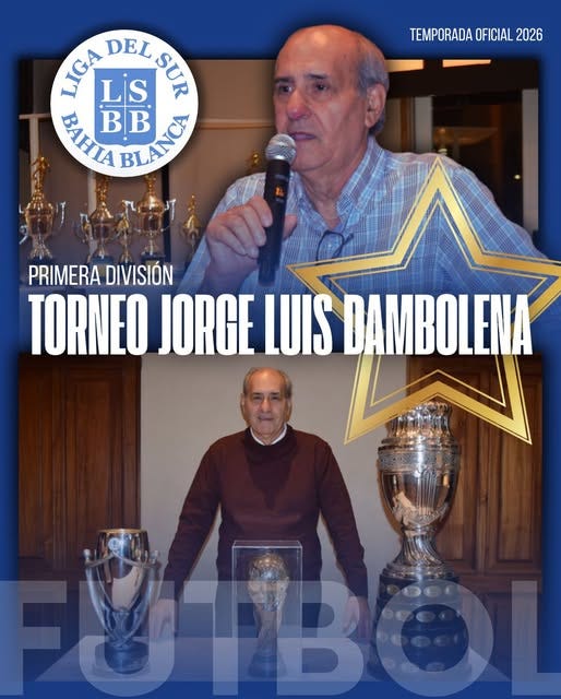Puede ser una imagen de texto que dice "TEMPORADA TEMPORADAOFICIAL2026 OFICIAL 2026 JGA DEL LİS KGCADEL_SUR SUA AAйHлA BB BLANCH PRIMERA DIVISIÓN TORNEO JORGE LUIS DAMBOLENA"
