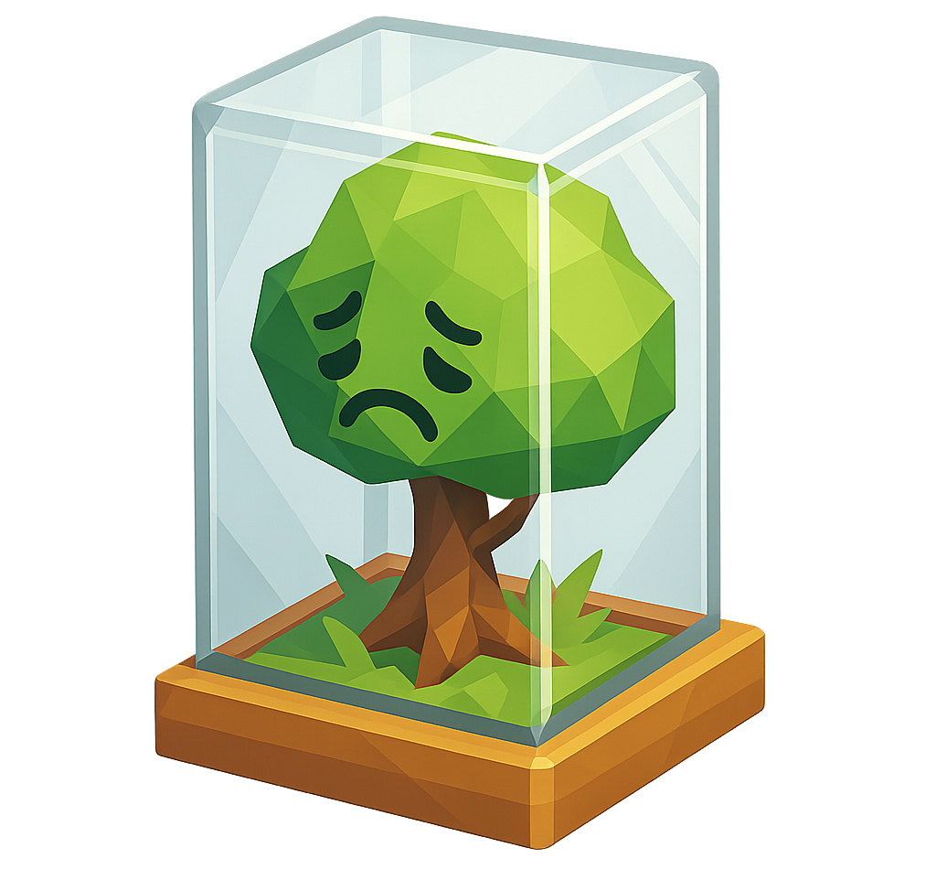 sad tree in glass box