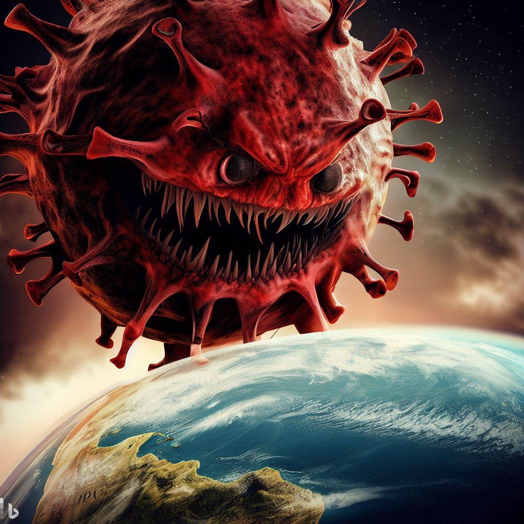 realistic photo of a giant virus consuming planet earth 