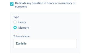 screenshot to dedicate a donation in memory of someone