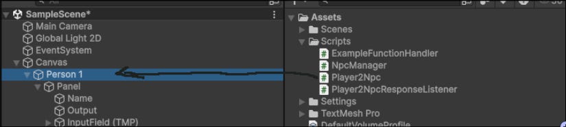 Hierarchy showing Person 1 with Player2Npc